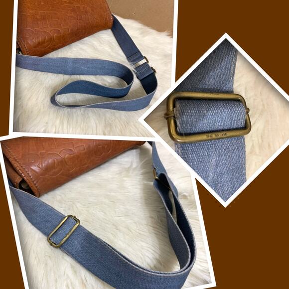 THE BRIDGE Brown Logo-Embossed Leather Vintage Saddle Messenger Bag w/Denim Trim - Picture 15 of 16
